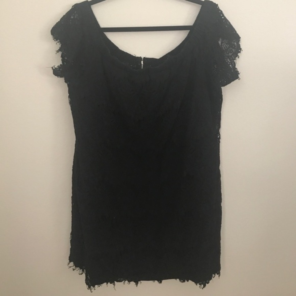 Off the shoulder City Chic black lace mini dress